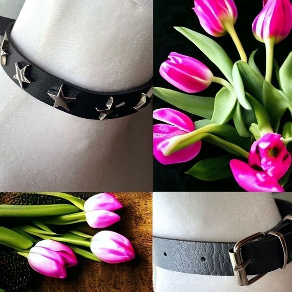 Star-studded Leather Choker Necklace l Buckle l Buttery soft PU leather l New - Picture 9 of 9
